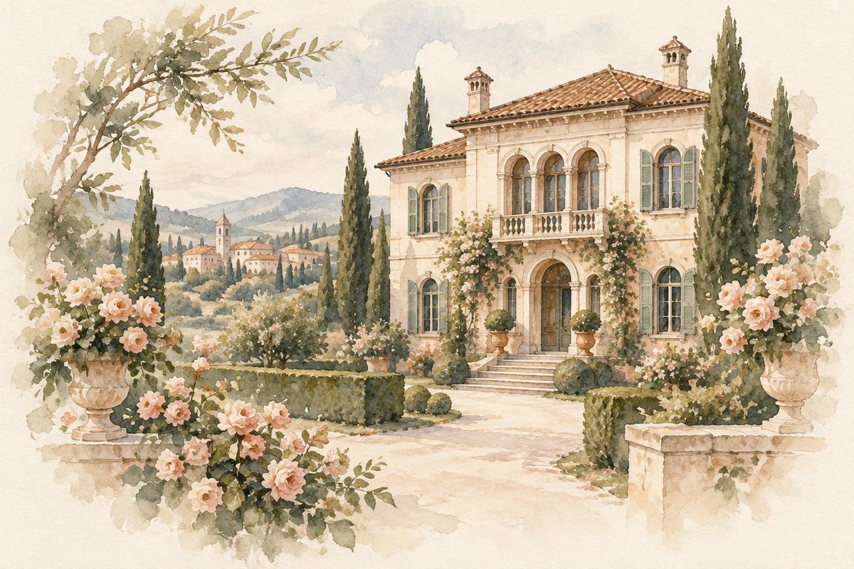Watercolour painting of Villa Cordobese